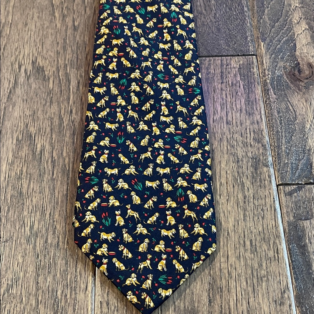 Navy Blue Patterned Tie with Yellow Accents